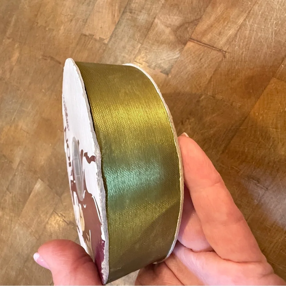 2 Lion Brand Moss Green Ribbon Spools 100 yards